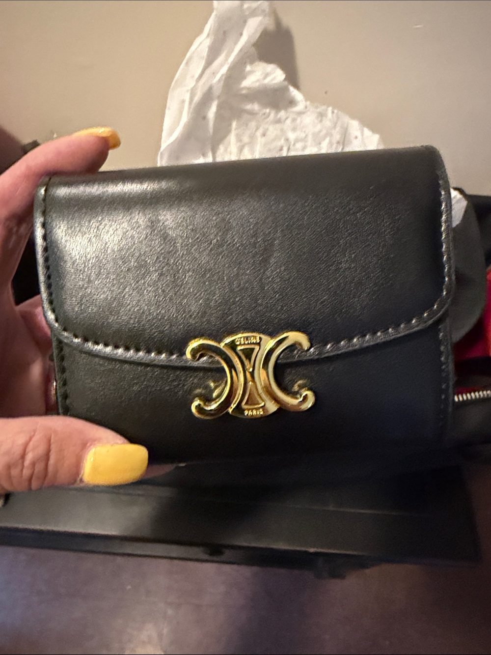 Celine Black Leather Wallet with Gold Triomphe Clasp